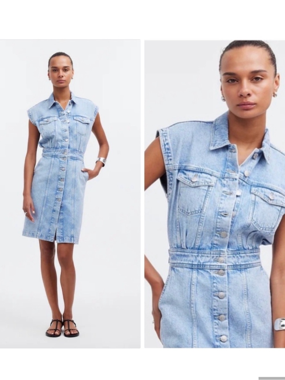 Madewell Light Wash Denim Button-Front Sleeveless Dress
